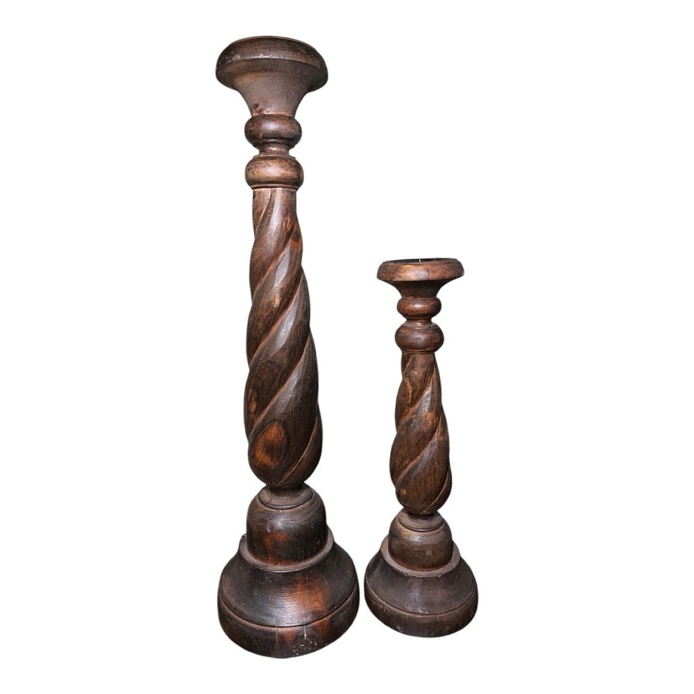 Handmade Farmhouse/ Cottagecore Brown Wooden Candle Holders set of 2 - Picture 2 of 6